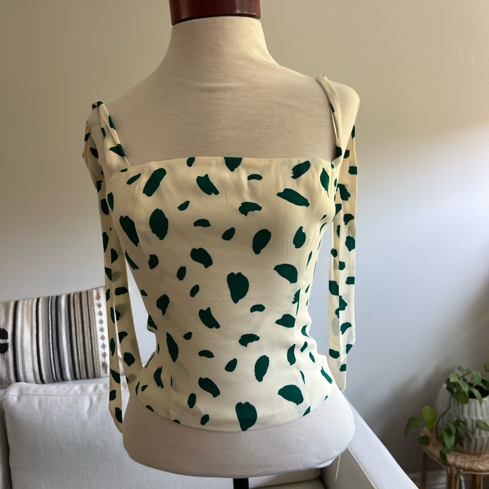 Reformation Cream and Green Patterned Tank Top